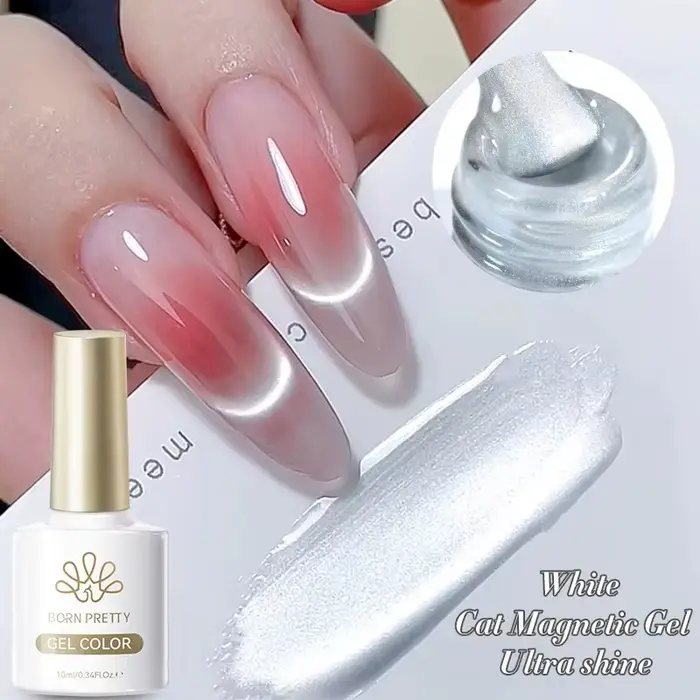 BORN PRETTY 10ml Gel Magnétique Effet Chat Blanc Fluide Ultra Brillant Soak Off UV Gel