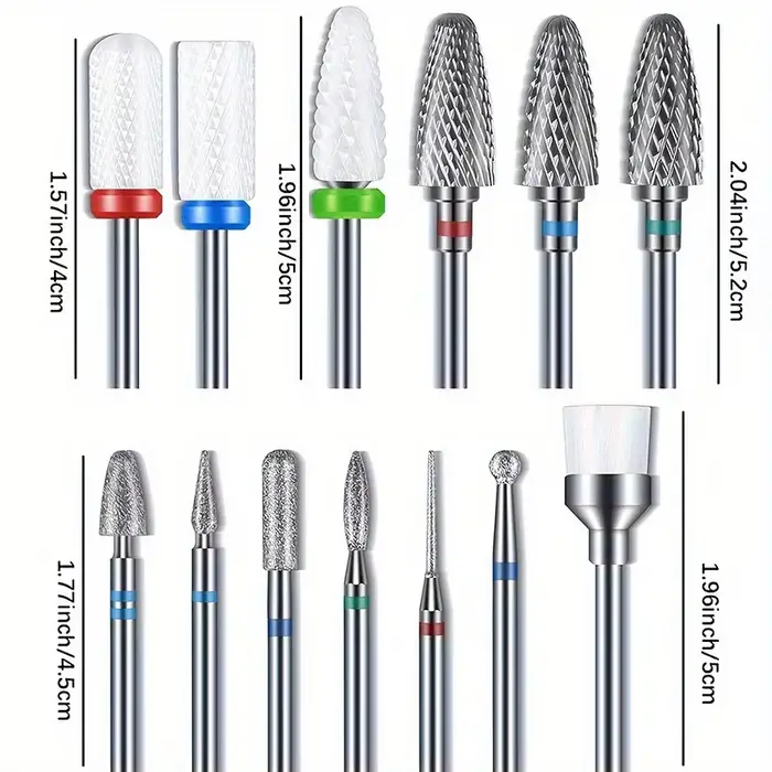 13 pièces/ensemble 3/32 "ensemble de forets à ongles en carbure de diamant hypoallergénique adapté aux