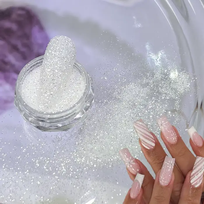 1.5g/pot blanc flocon de neige sucre poudre à ongles mer scintillant sel cristal diamant Pigment poussière bricolage hiver noël manucure décor F