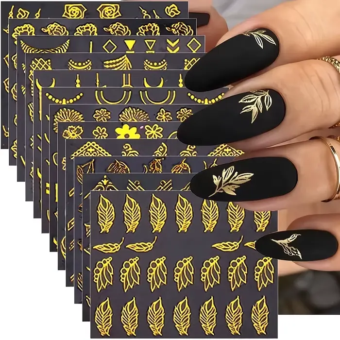 30 feuilles d'autocollants floraux dorés pour Nail Art
