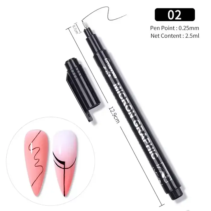 Stylo Graffiti noir pour Nail Art 3D, stylo de vernis à ongles, stylos de doublure de peinture, manu