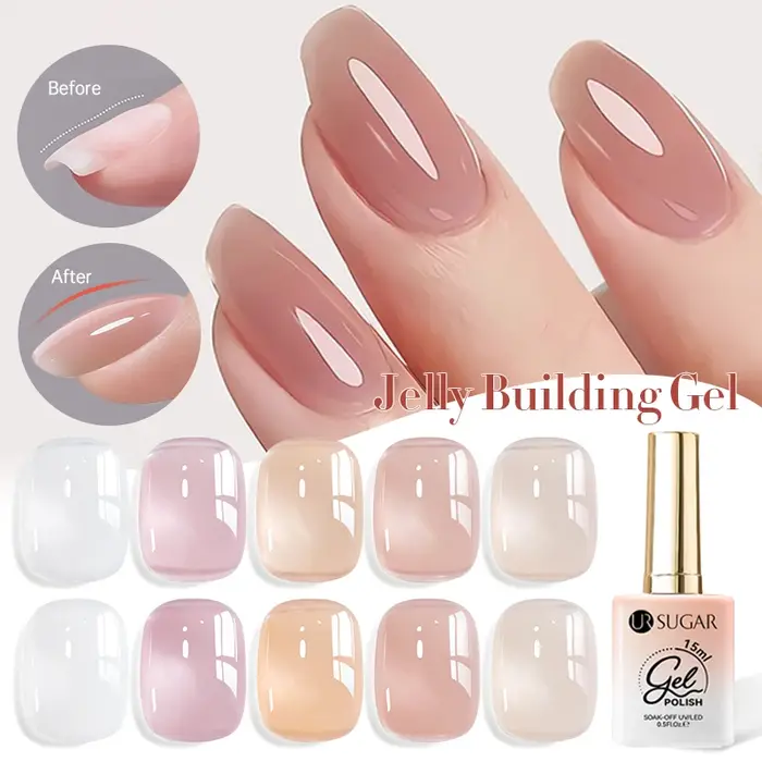 UR SUGAR 15ml Gel Base Caoutchouc 4-en-1 pour Construction, Renforcement et Nail Art Naturel, Vernis à Ongles Gel UV/LED Soak Off