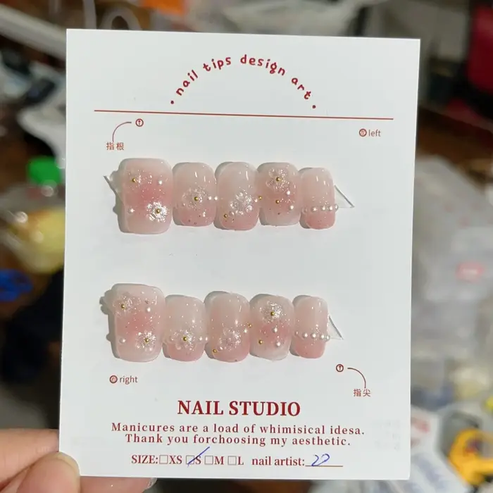 Taille S à la main acrylique presse sur ongles court carré rond faux