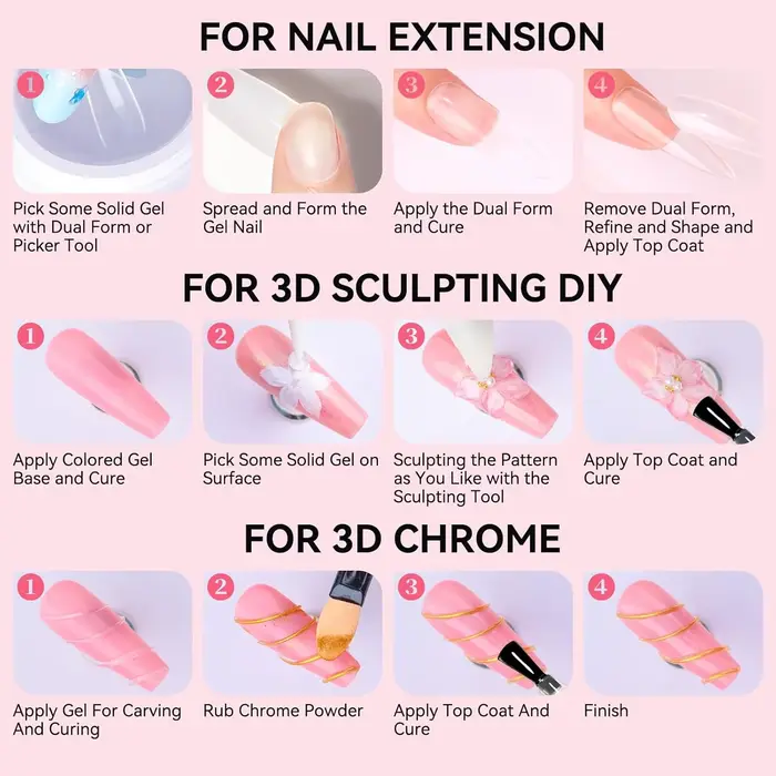 Makartt Solid Gel Builder : 4 en 1 blanc clair non collant pour extension d'ongles de sculpture 3D
