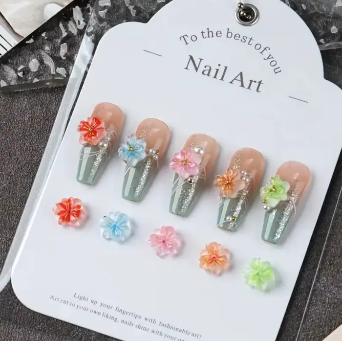 50 pièces/lot 3D mélange dégradé fleur cerisier fleurs ongles breloques coloré été doux Gel cerise Nail Art résine