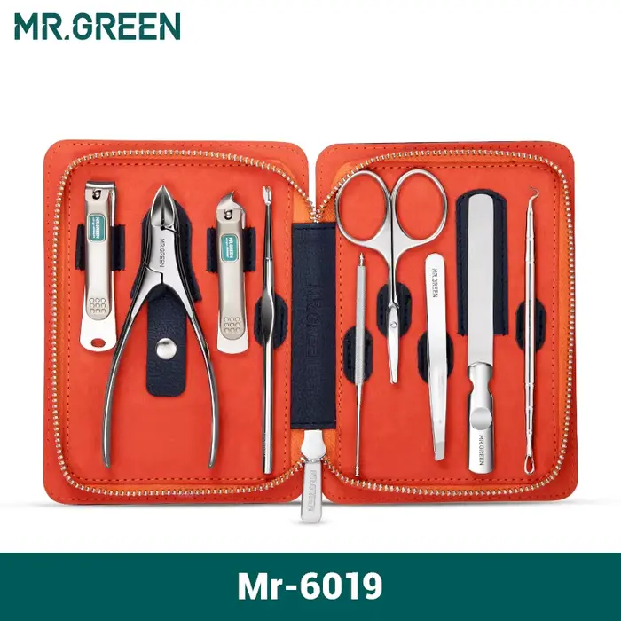 MR.GREEN – ensemble de manucure 9 en 1, Kit pratique professionnel avec étui en cuir, coupe-ongles e