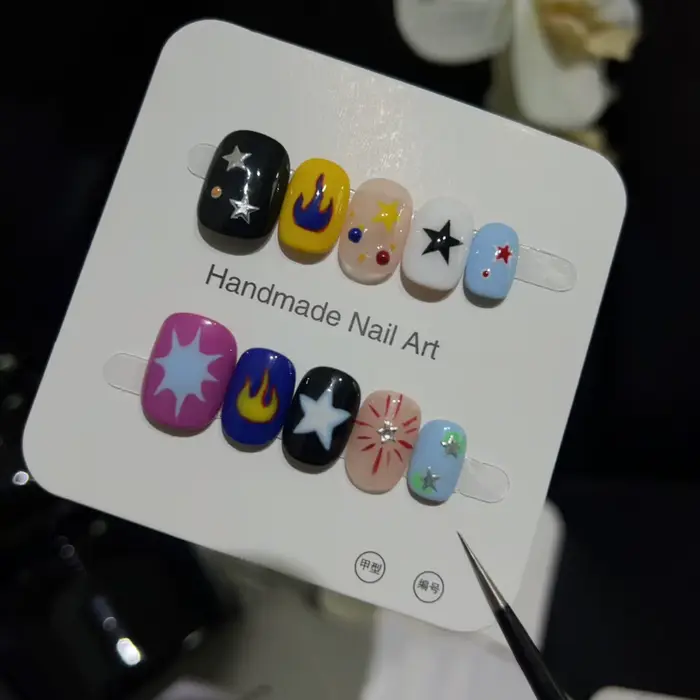 10 pièces bleu Blush court carré rond fait à la main Pres sur les ongles doux coloré dégradé mignon français faux
