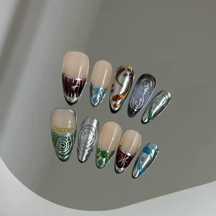 Faux ongles à pression faits à la main Y2k, ciel étoilé, amande, détachables, portables, doux et fra