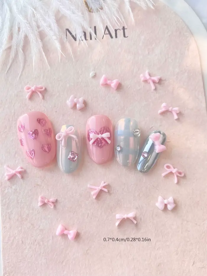 Mini nœud rose en résine pour Nail Art, 100 pièces, breloques en forme de mélange, ruban à nœud papi
