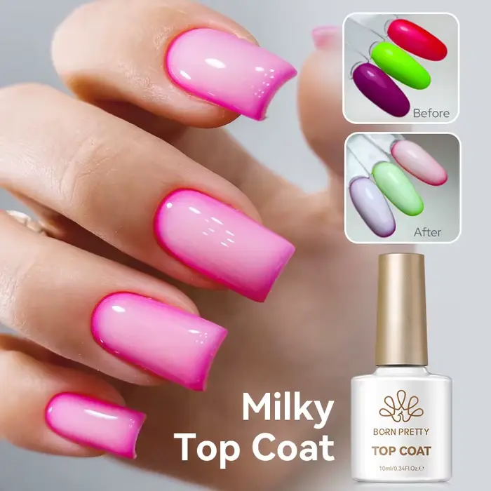 BORN PRETTY 10ml Top Coat Lacté Blanc Gel UV Vernis à Ongles Semi-Permanent Translucide Effet Gelée pour Manucure –