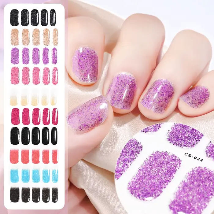 16 conseils UV Gel semi-durci ongles autocollant français couverture complète lumineux blanc paillettes Gel