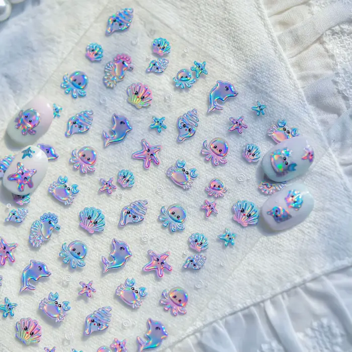 Autocollants pour Nail Art en gelée d'océan