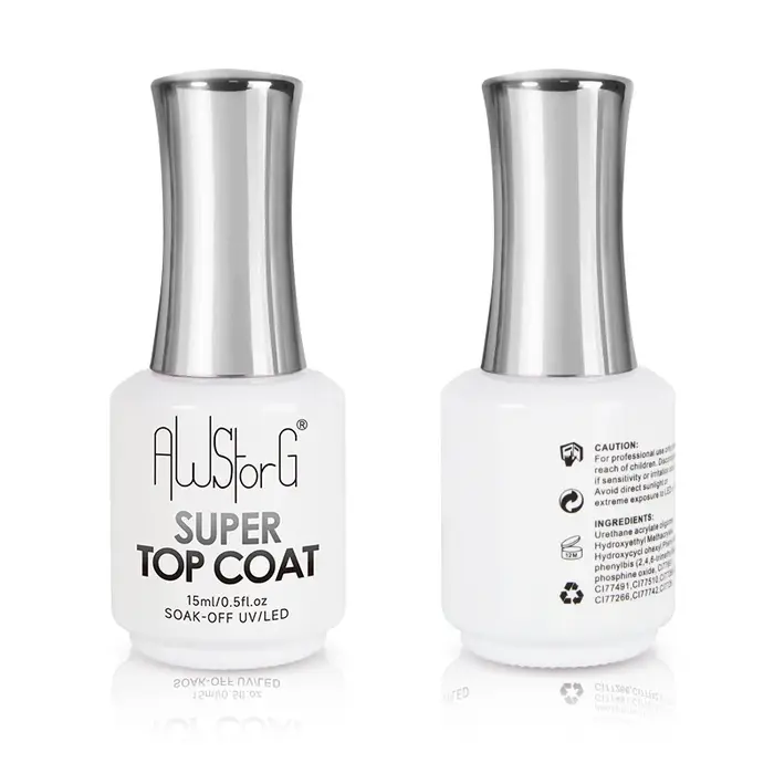 AWStorG 15ML Super couche de finition vernis Gel pour Nail Art Semi Permanent tremper sans essuyer