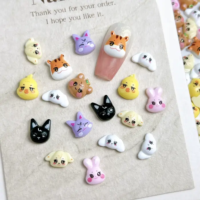 30 pièces créatives peintes Kawaii série animale Nail Art breloques 3D dessin animé lapin ours tigre