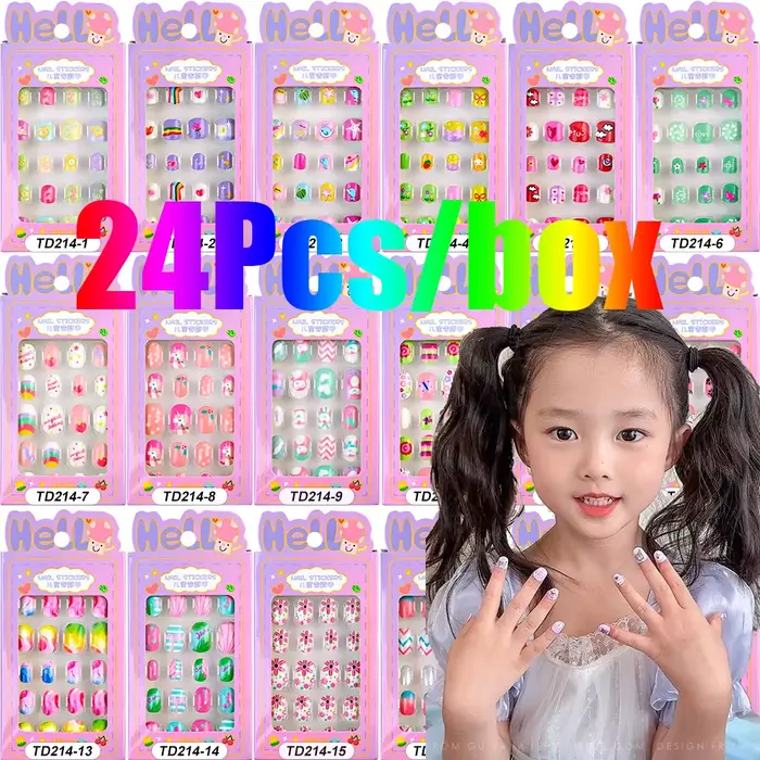Faux ongles autocollants pour enfants de 5 à 12 ans