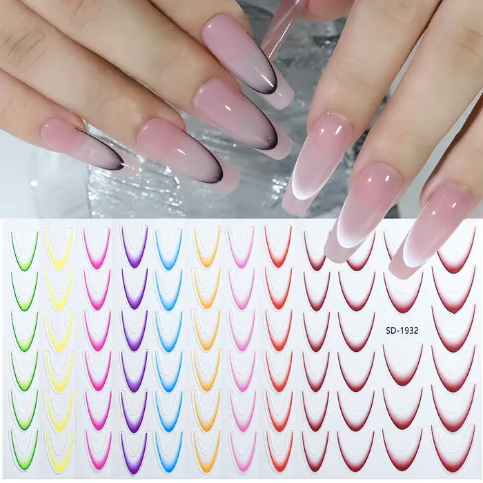 Autocollants 3D pour ongles, motifs de manucure française, dégradé, lignes florales, guides autocollants pour la décoration DIY des ongles