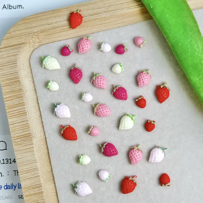 30PCS Simulated Cute Strawberry Nail Art Charms Creative Colorful Strawberry Resin Nail Decorations