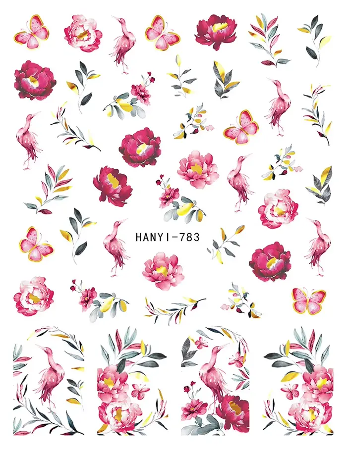 3d Nail Art décalcomanies lignes dorées Rosepink pivoine fleurs feuilles papillons autocollants pour ongles Art manucure conseils décorations