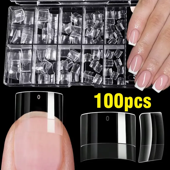 100 pièces clair court carré ongles conseils demi couverture Gel doux français faux ongles pointe ar