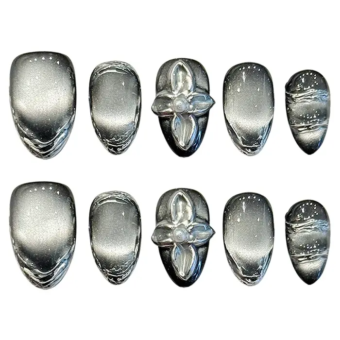 10 pièces faux ongles faits à la main avec dégradé rose vert court amande presse sur ongles concepti