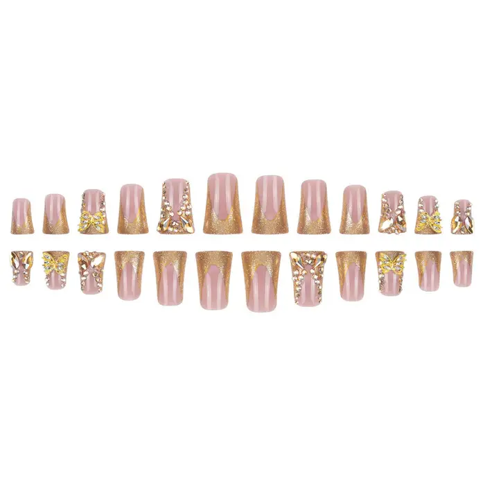 24 pièces lumière luxe presse sur ongles brillant or Style français bec de canard faux