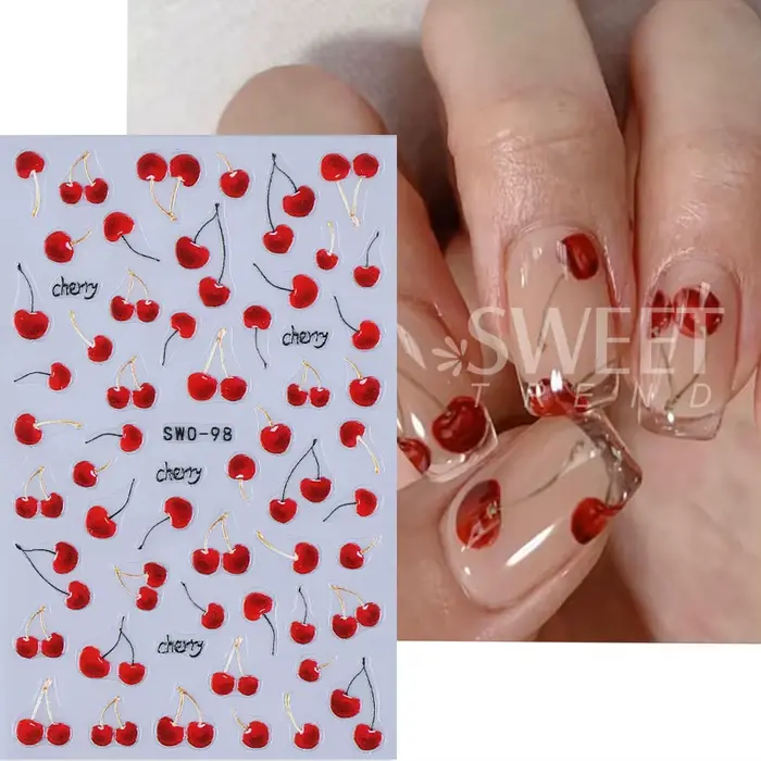 Autocollants pour ongles cerise rouge