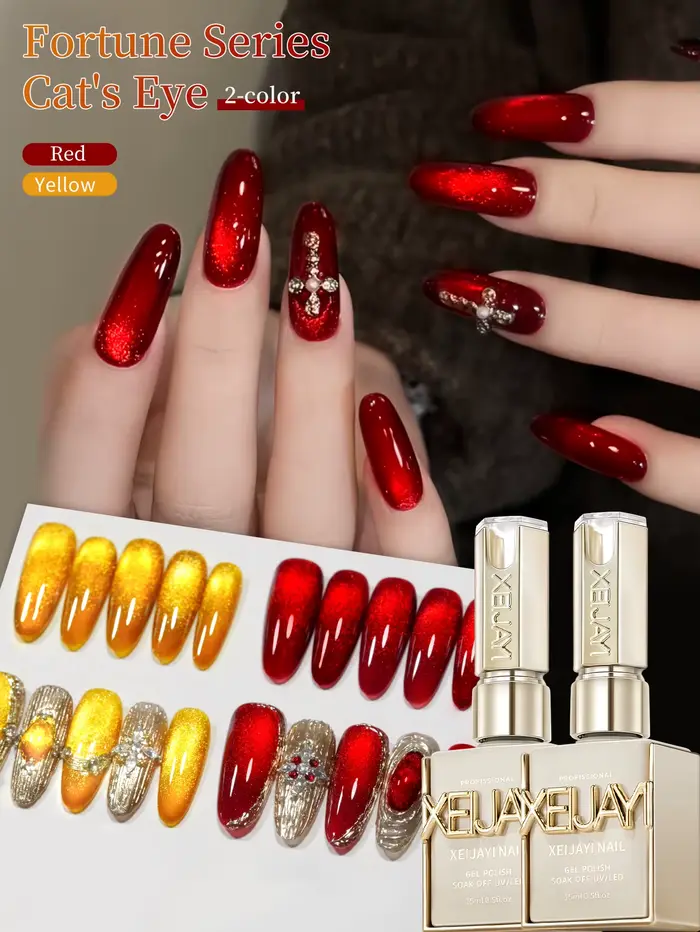 Ensemble de vernis à ongles Gel couleurs rouge et dorées