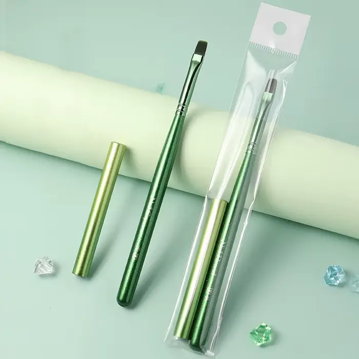 Nouveau Pinceau Vert pour Nail Art avec Manche en Bois Peint