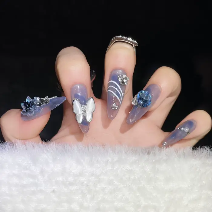 10 pièces fée papillon strass faux ongles été océan Style coquille à la main