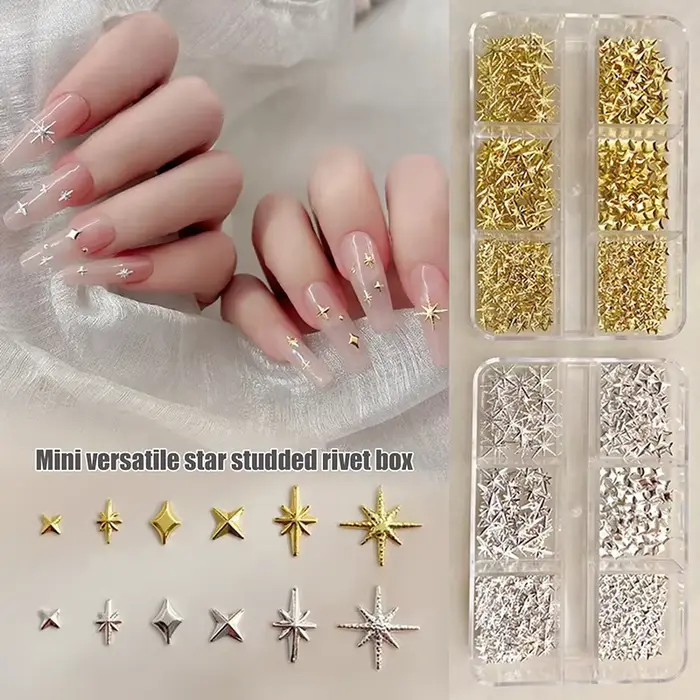 6 grilles métalliques or argent Nail Art strass décor manucure breloques Flatback Starburst pentagrammes bijou accessoires pour ongles