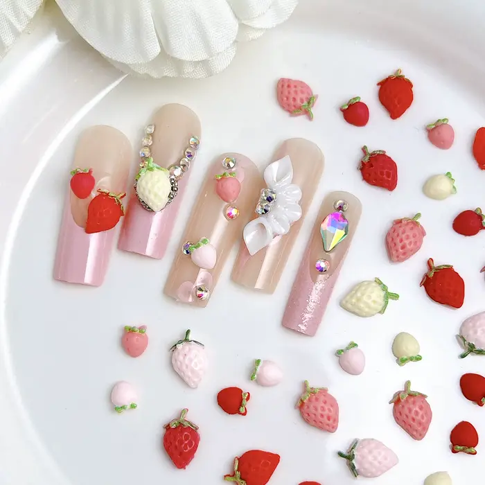 30PCS Simulated Cute Strawberry Nail Art Charms Creative Colorful Strawberry Resin Nail Decorations