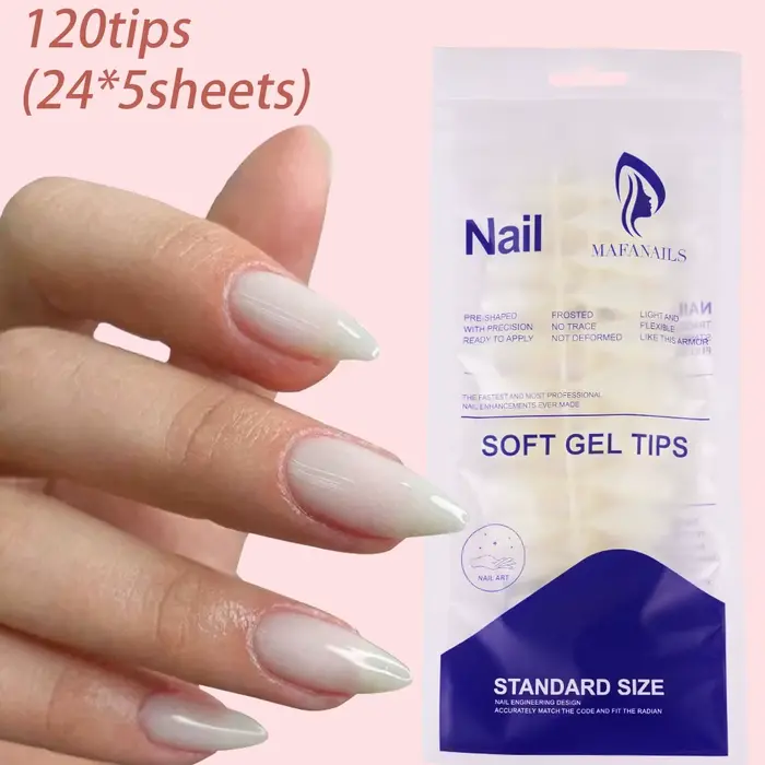 120 faux ongles français carrés moyennement longs en acrylique, à couverture complète, à presser, po