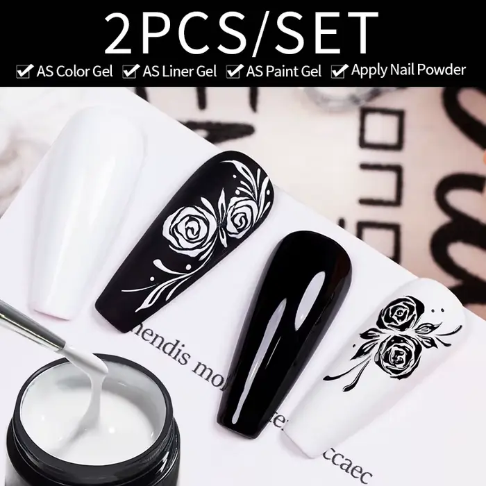 AWStorG 2 pièces sans lingette peinture Gel pour Nail Art tremper UV LED Gel blanc noir 5g longue durée Gel pour ongles