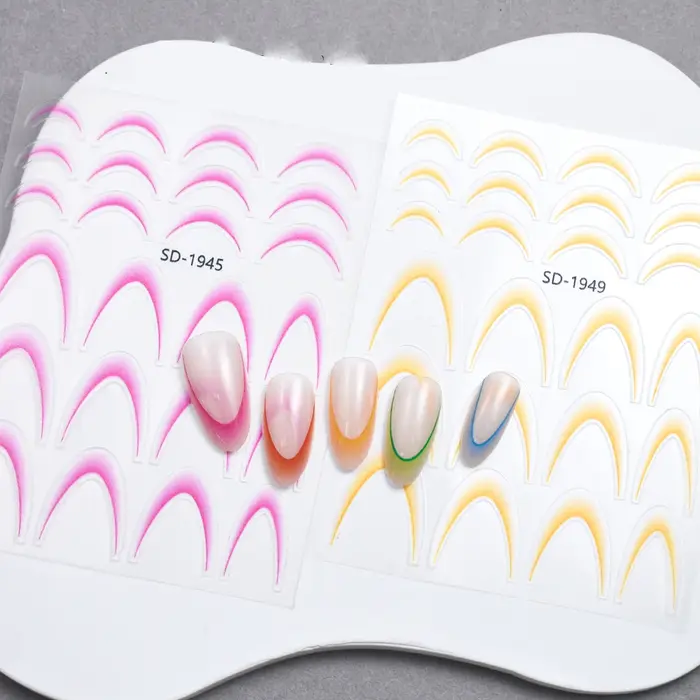 Autocollants 3D pour ongles, motifs de manucure française, dégradé, lignes florales, guides autocollants pour la décoration DIY des ongles
