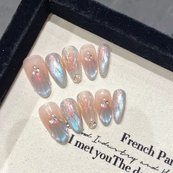 10 pièces brillant fée presse sur les ongles Aurora sirène coquille conception faux