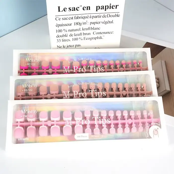 160 faux ongles à presser blancs et roses