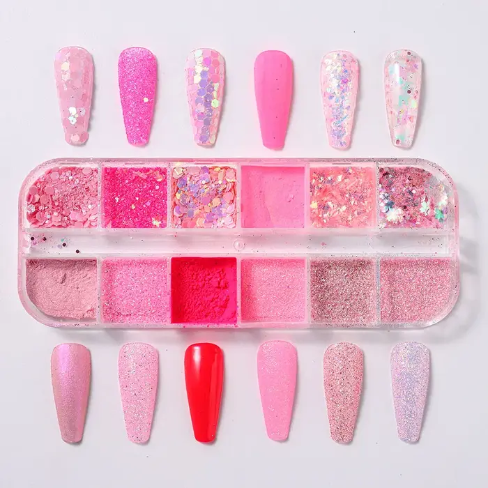 Poudre à ongles à paillettes rose
