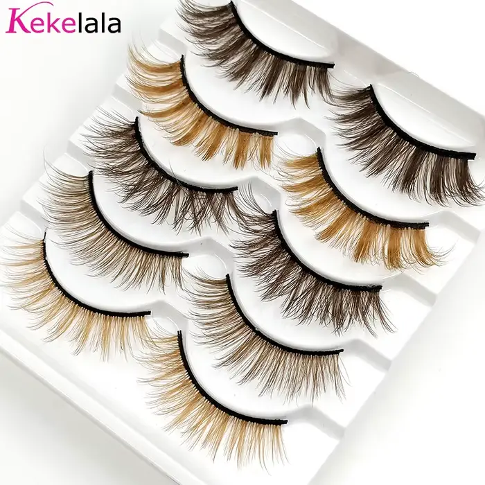 Kekelala 5 paires mélange Faux cils à bande brune en gros Blonde