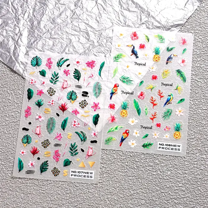 Autocollants pour ongles en forme de feuilles de palmier vertes