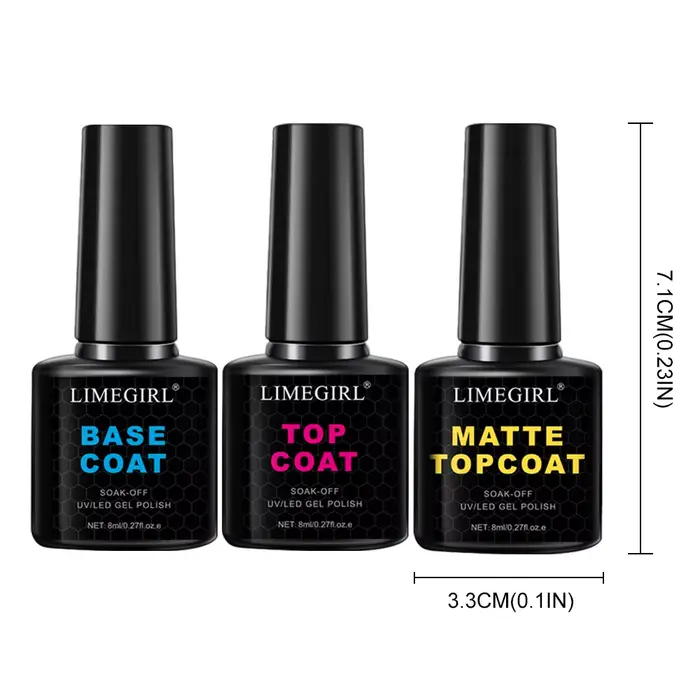 LIMEGIRL 3 pièces/Kit Nail Art trempage apprêt clair manteau vernis à ongles UV Gel