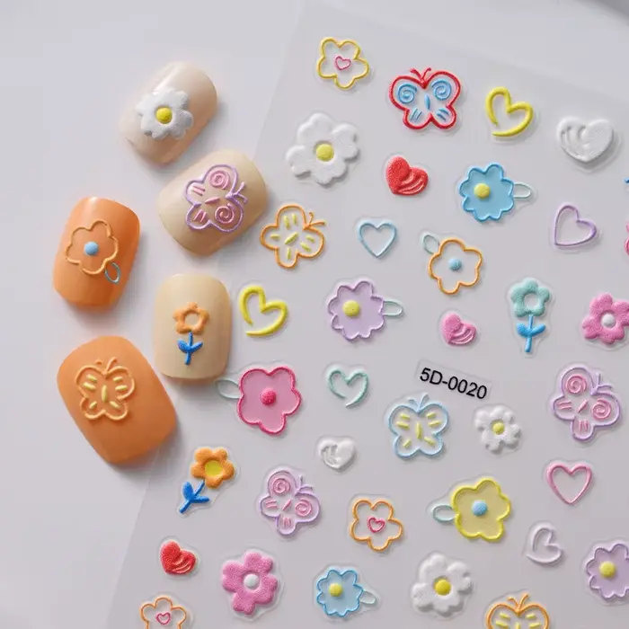 Autocollant 5D Macaron fleur/fruits pour ongles, breloques en relief ours/lapin/lettre N64.Slider, d
