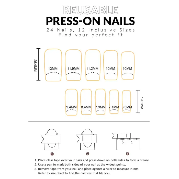 24 faux ongles cercueil mi-longs