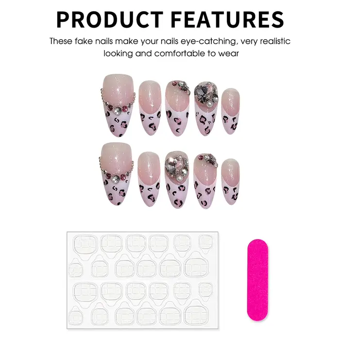 Faux ongles léopard, design œil de chat français