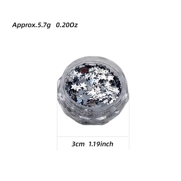 1 boîte de paillettes 3D argentées en forme d'étoile pour nail art