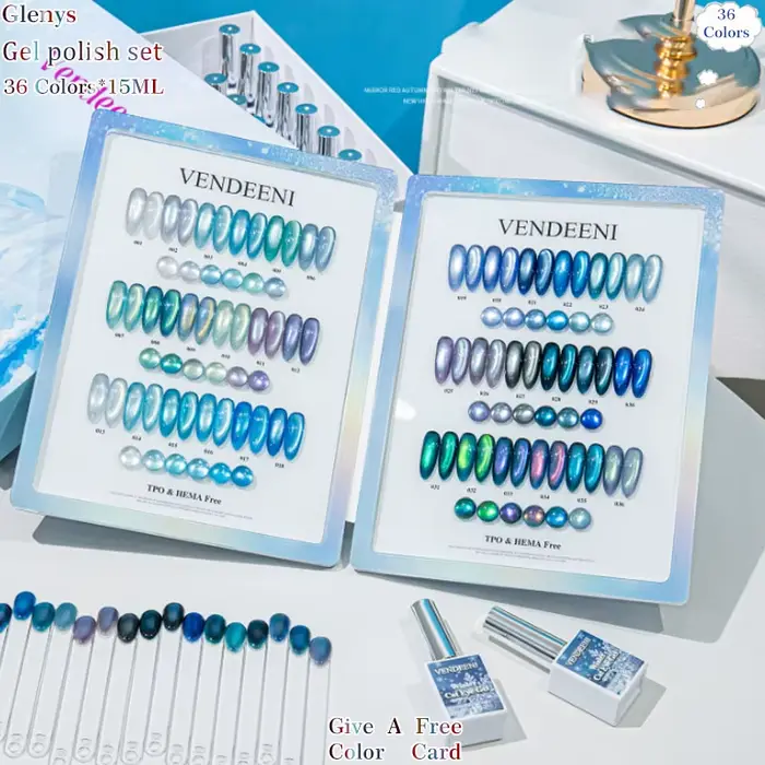 Glenys – Kit de vernis à ongles gel effet œil de chat 36 couleurs, série populaire, carte de couleur
