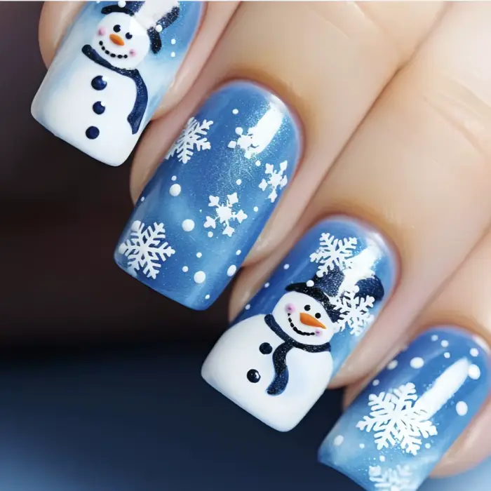 Faux ongles de Noël à pression avec colle, faux bonhomme de neige, flocon de neige moyen, design ten