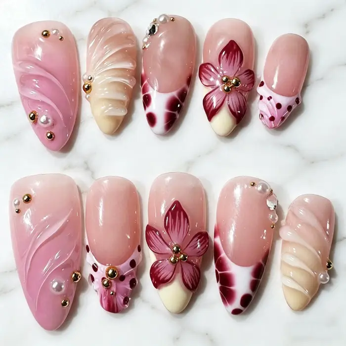 10 pièces/boîte Faux ongles en gel effet coquille ondulée