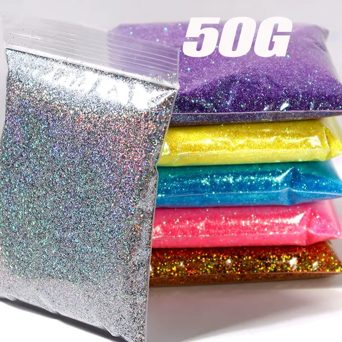 Poudre de paillettes pour ongles de noël or/argent, 50g, 0.1mm, holographique, irisée, brillante, Ul