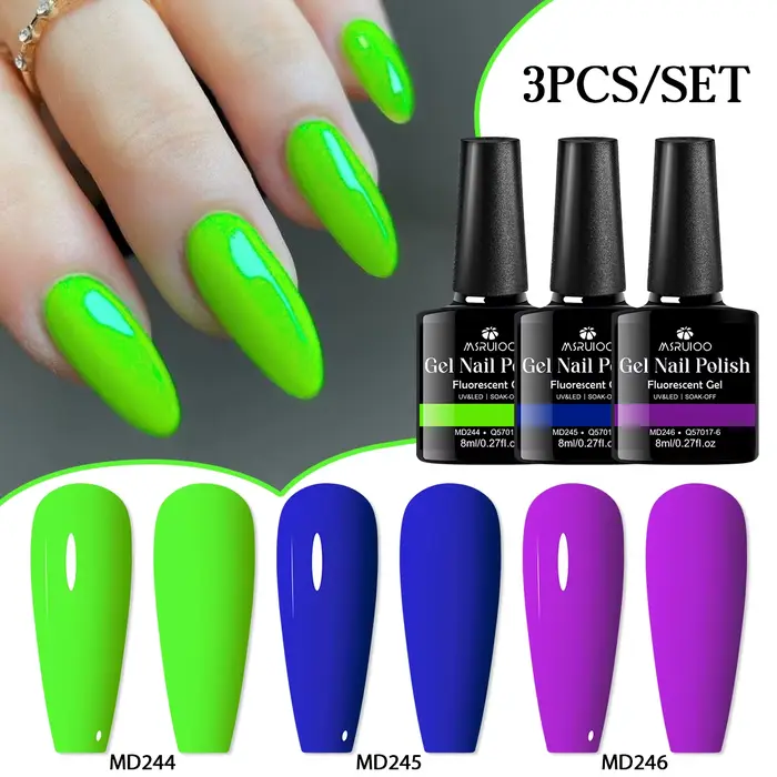 MSRUIOO 3 pièces/ensemble ensemble de vernis à ongles Gel Fluorescent néon brillant rose rouge Greern Orange tremper Gel UV ensemble de vernis à ongles