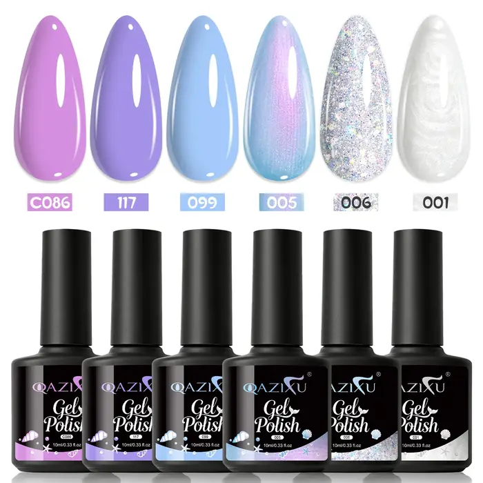 QAZIXU – Kit de vernis à ongles gel pailleté effet sirène 6 couleurs